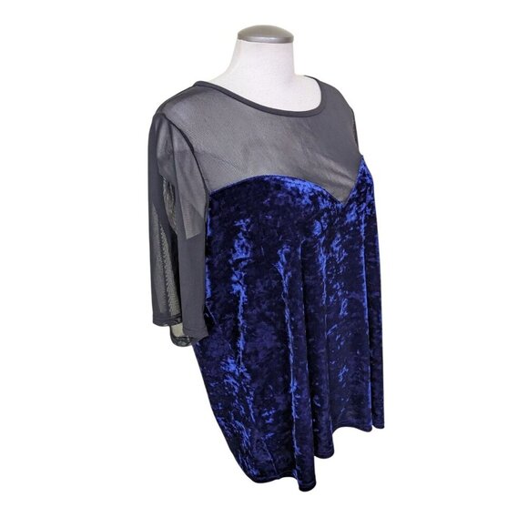 MBLM By Tess Holliday Womens Plus 2X Top Black Blue Sheer Mesh Crushed Velvet - Picture 2 of 6